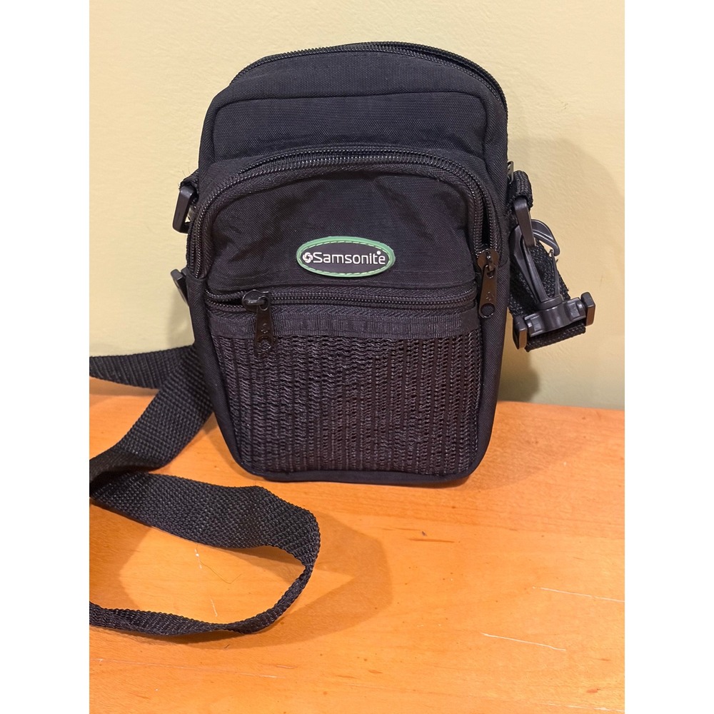 Samsonite Black Canvas Small Crossbody camera Bag Travel Belt Loop Mesh Pocket